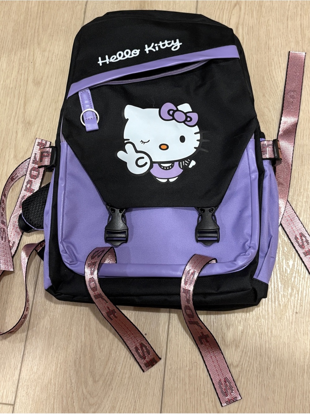Hello Kitty Black and Lavender Rucksack with Pink Metallic Straps